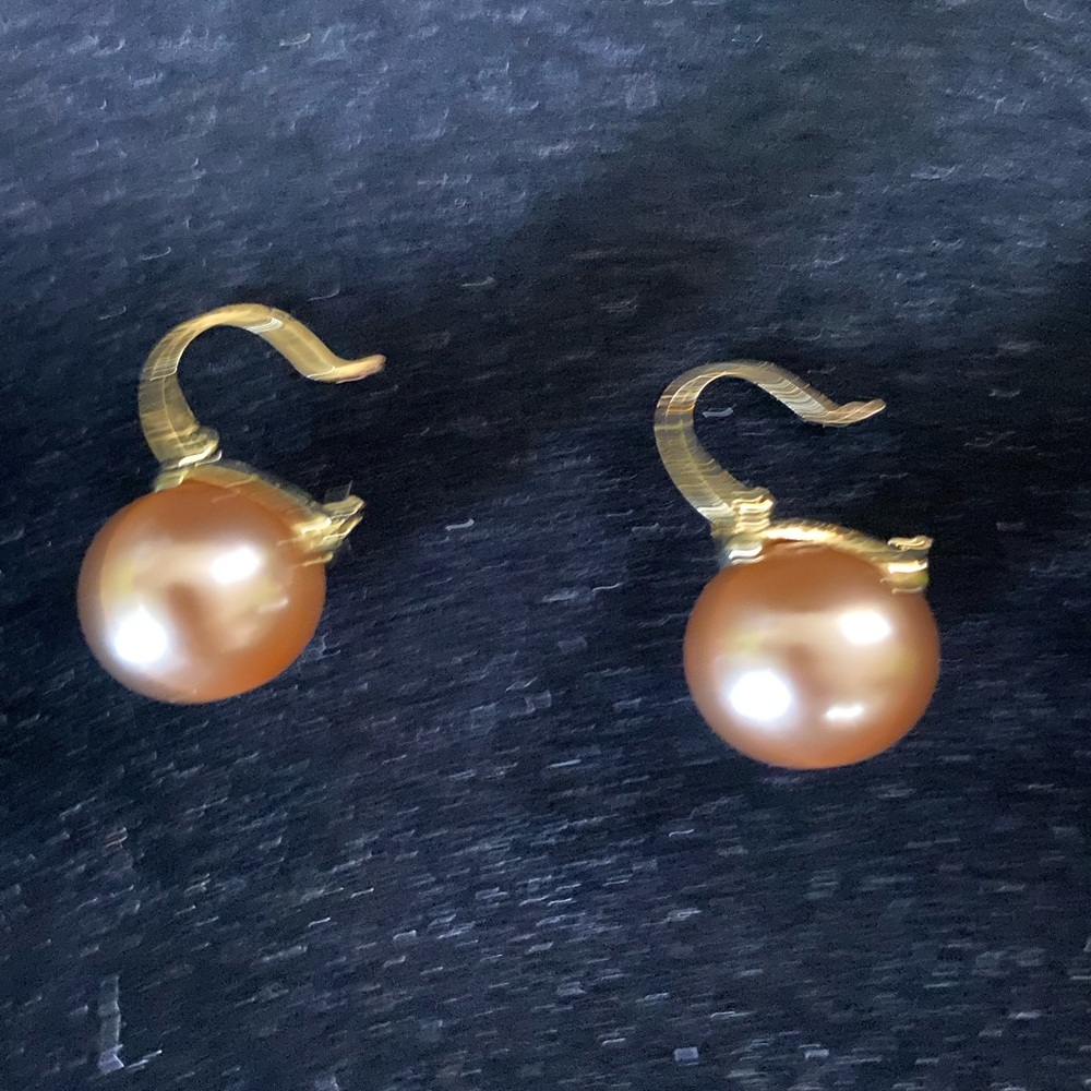 Gold Pearl Statement Earrings with Curved Design